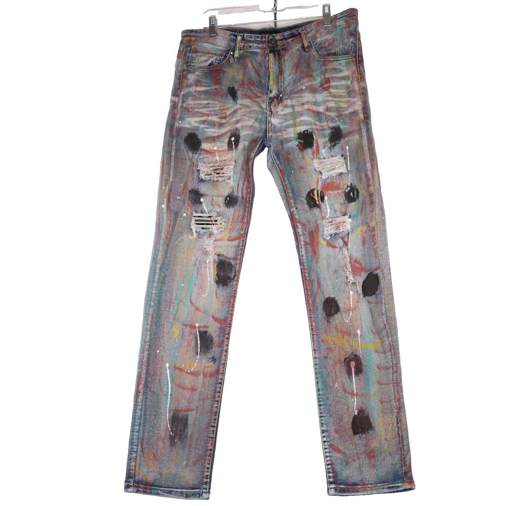 Waimea Men's Sz 34 Skinny Fit Jeans Colorful Paint Distressed Street Wear Urban